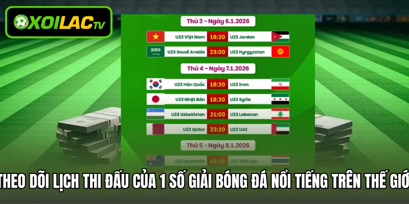 Theo dõi lịch thi đấu của 1 số giải bóng đá nổi tiếng trên thế giới